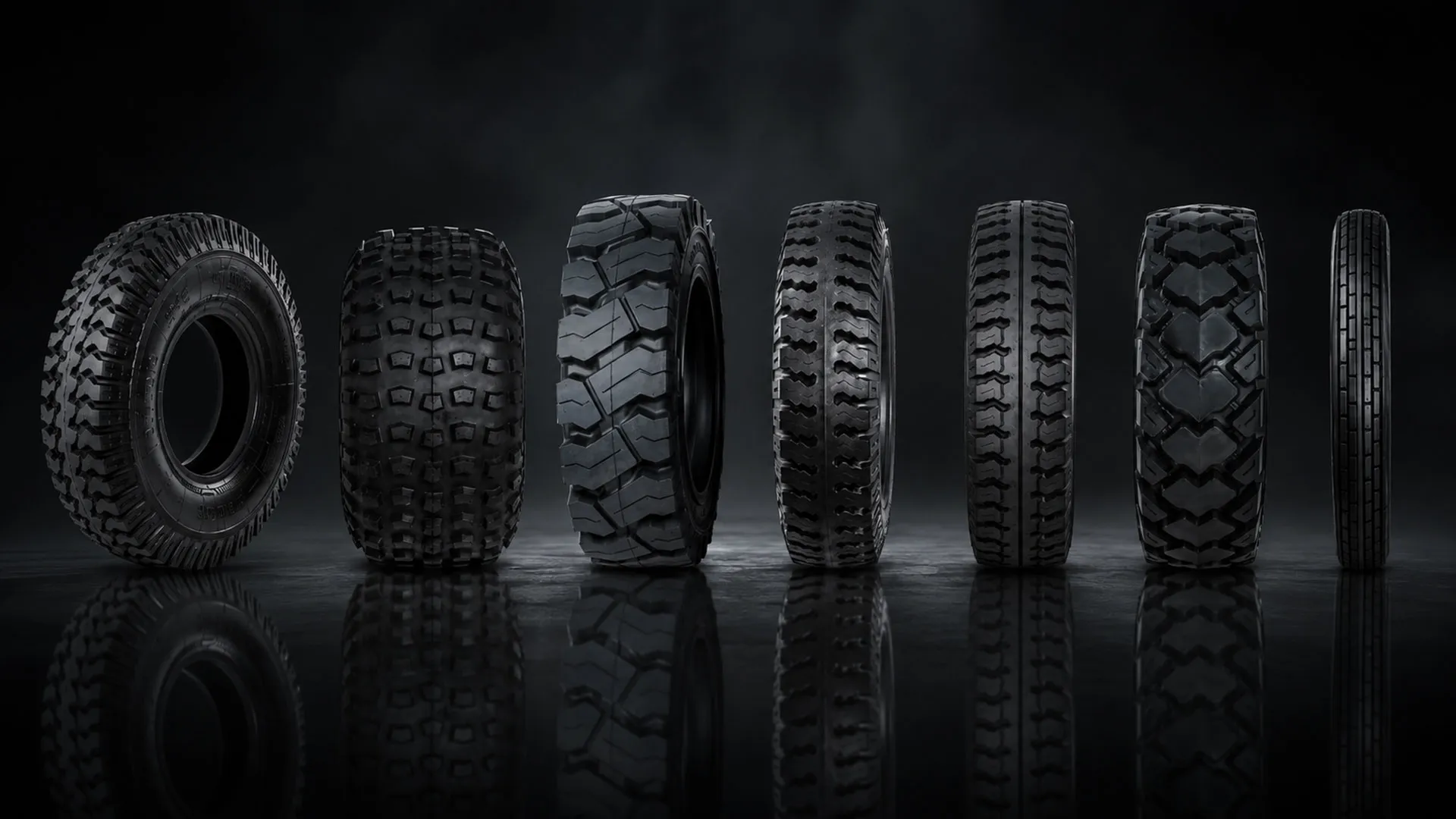 The Sumoto tyre range lined up, showing each tread pattern
